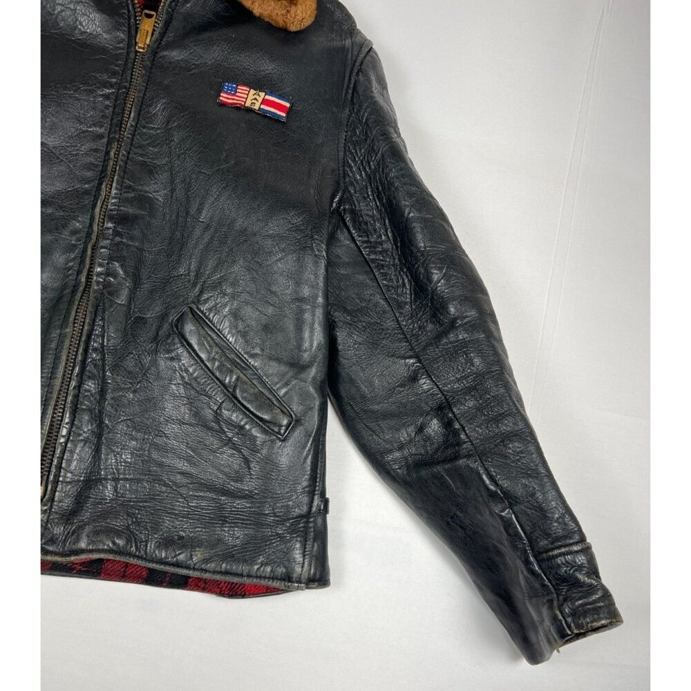 Borman Sports Bormcolt Men’s XL Vintage 50s Black Leather Bomber Jacket - Picture 6 of 15